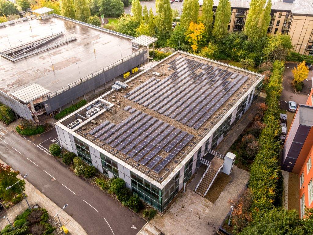 Solar panels installed on commercial building in Surrey